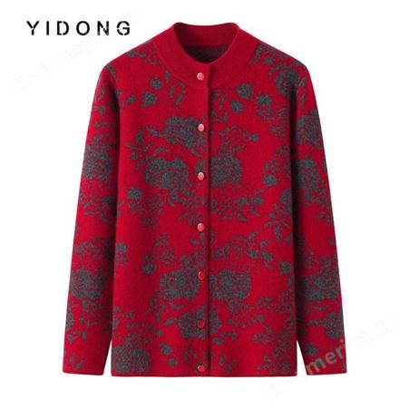 新款双提中式立领单排扣羊毛针织开衫文艺复古中国风加厚毛衣外套