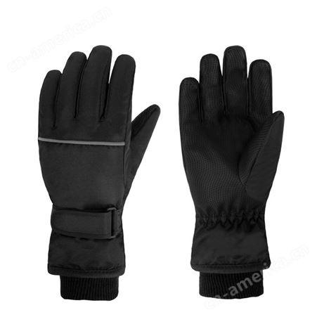 新款冬季儿童滑雪手套保暖加绒分指耐寒手套纯色防风防水耐磨骑行